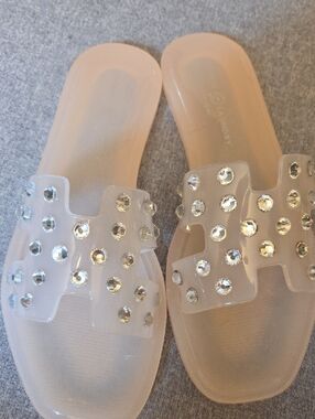 Chinese Laundry Clear Jeweled Slide Sandals